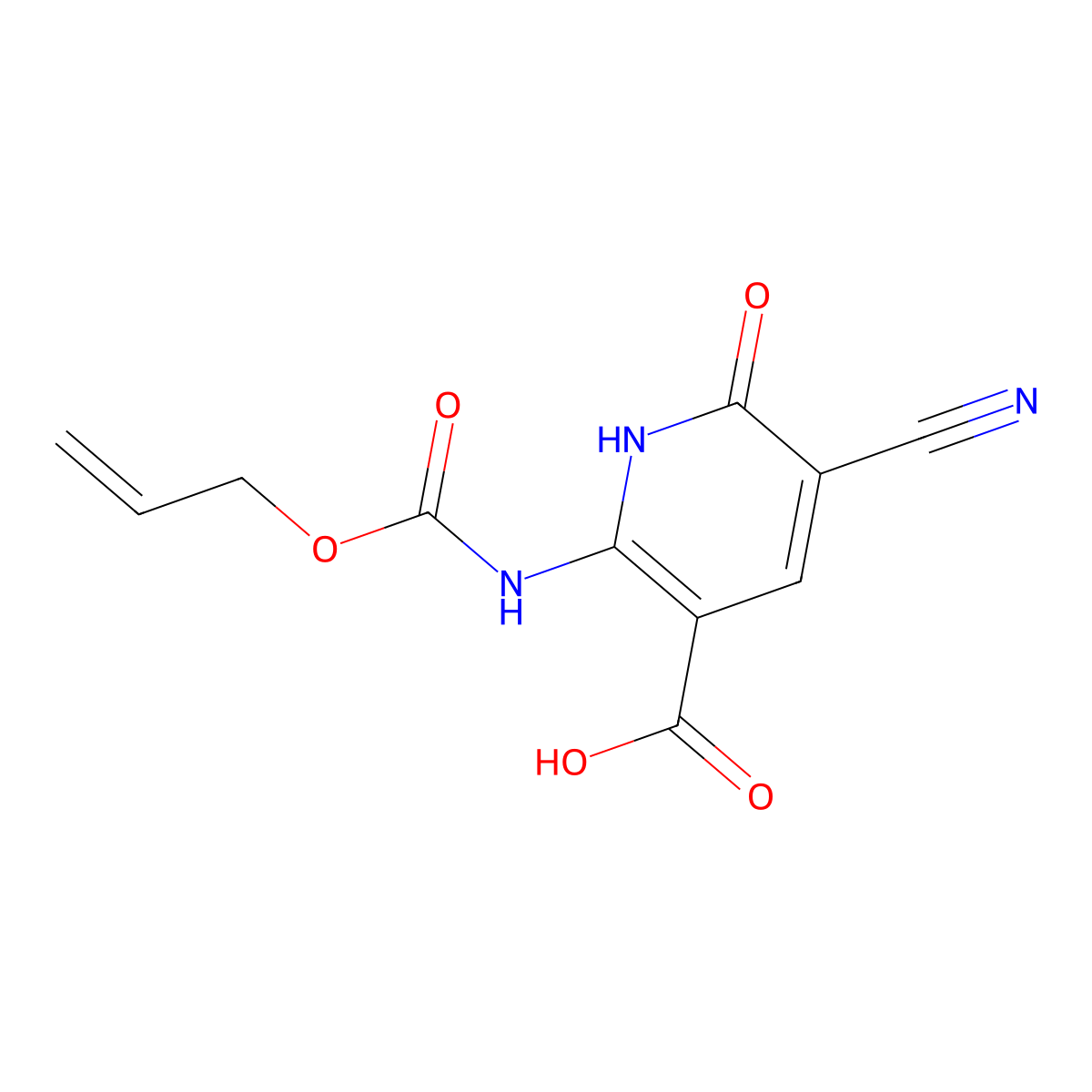 5-Cyano-6-oxo-2-{[(prop-2-en-1-yloxy)carbonyl]amino}-1,6-dihydropyridine-3-carboxylic acid molecular structure, CAS 2680715-65-3