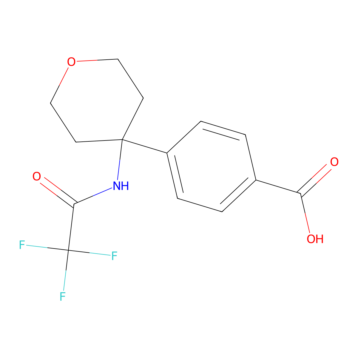 4-[4-(2,2,2-Trifluoroacetamido)oxan-4-yl]benzoic acid molecular structure, CAS 2680715-68-6