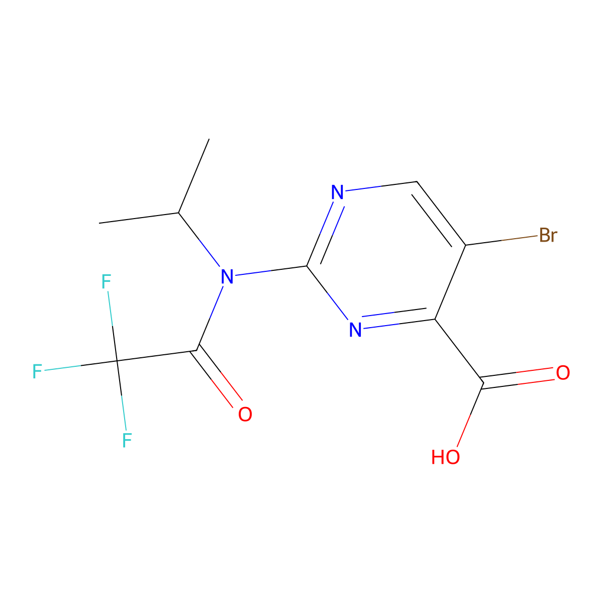 5-bromo-2-[2,2,2-trifluoro-N-(propan-2-yl)acetamido]pyrimidine-4-carboxylic acid molecular structure, CAS 2680715-75-5