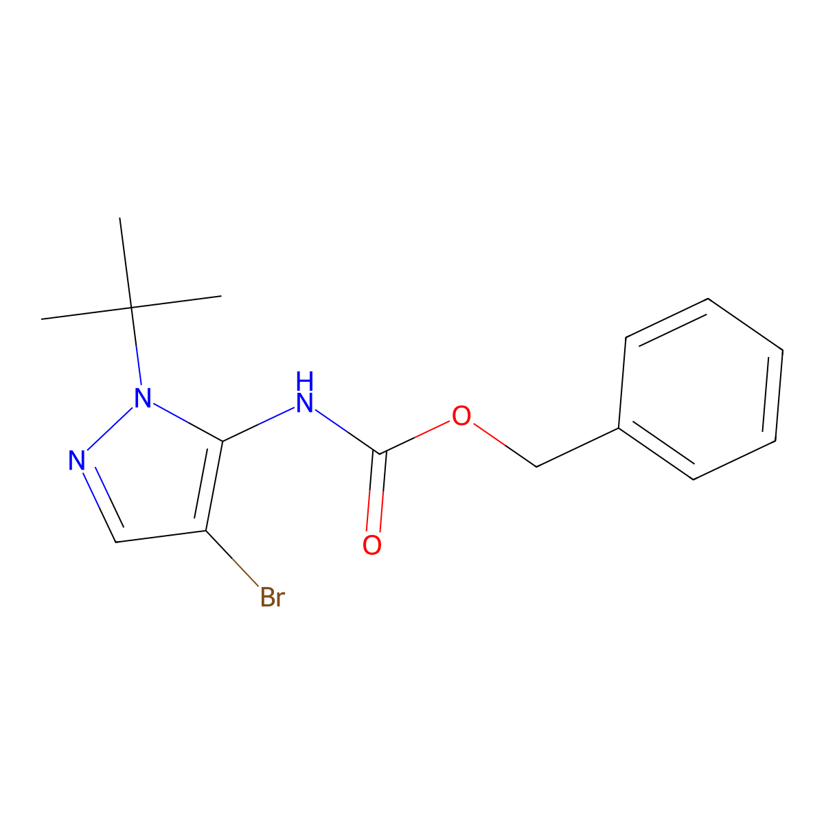 benzyl N-(4-bromo-1-tert-butyl-1H-pyrazol-5-yl)carbamate molecular structure, CAS 2680715-79-9