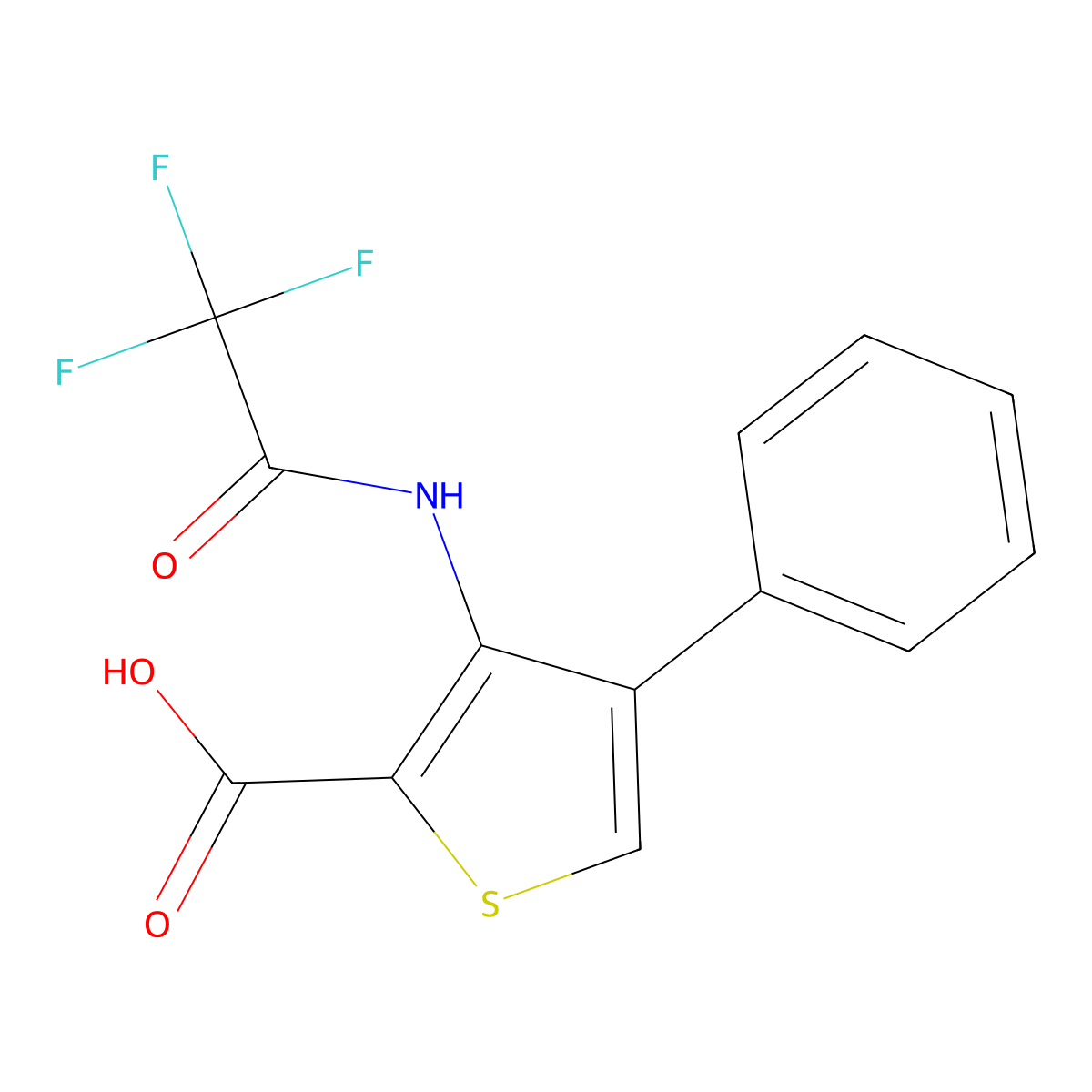 4-Phenyl-3-(2,2,2-trifluoroacetamido)thiophene-2-carboxylic acid molecular structure, CAS 2680715-90-4