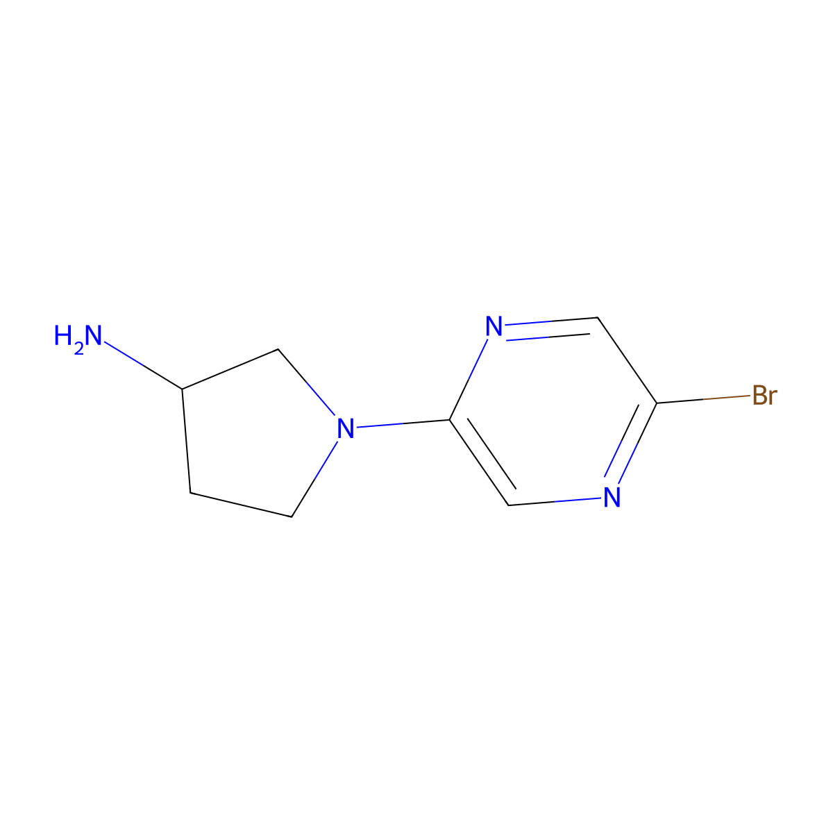 1-(5-Bromopyrazin-2-yl)pyrrolidin-3-amine molecular structure, CAS 2680715-96-0
