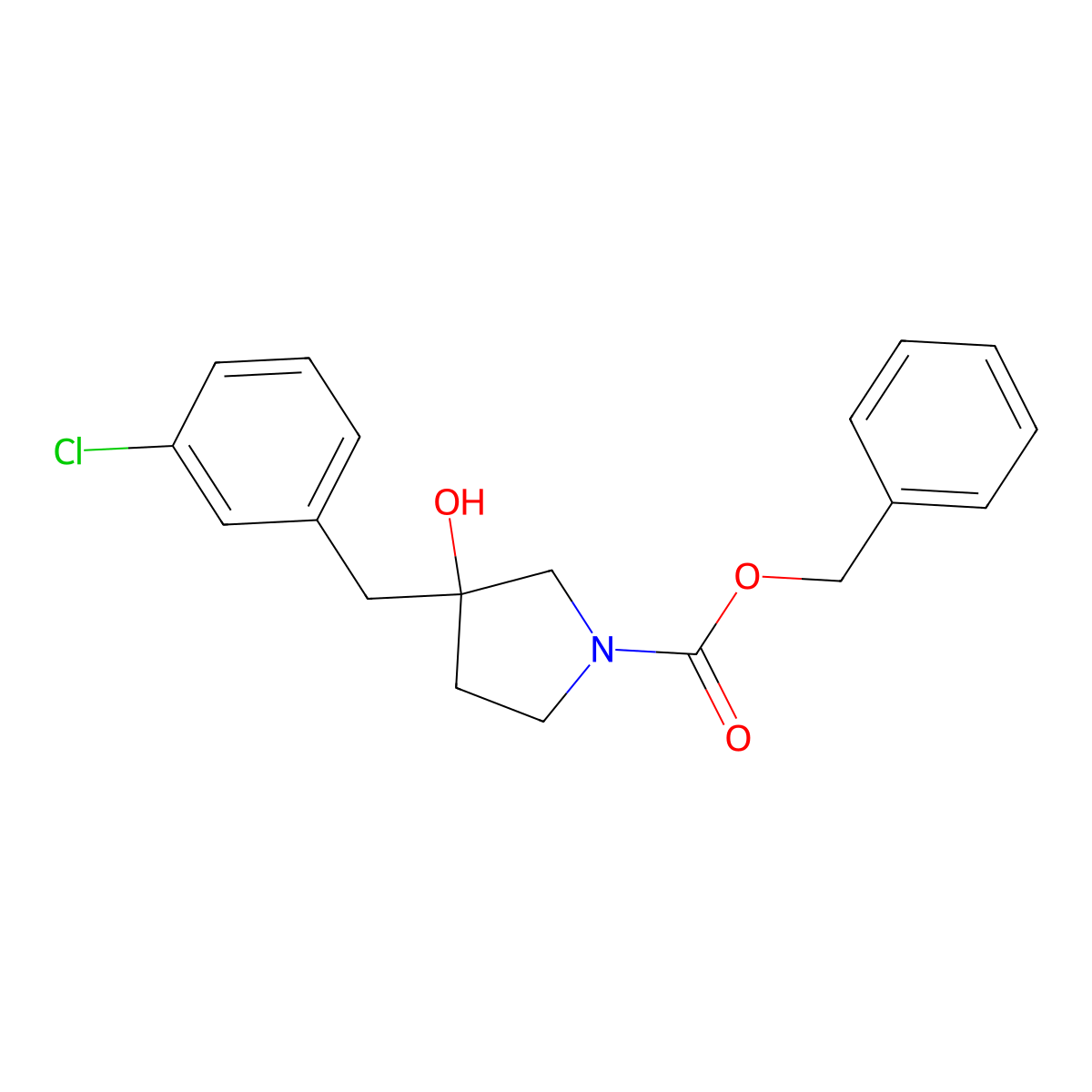 Benzyl 3-[(3-chlorophenyl)methyl]-3-hydroxypyrrolidine-1-carboxylate molecular structure, CAS 2680716-01-0