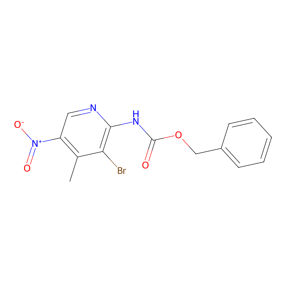 benzyl N-(3-bromo-4-methyl-5-nitropyridin-2-yl)carbamate molecular structure, CAS 2680716-19-0