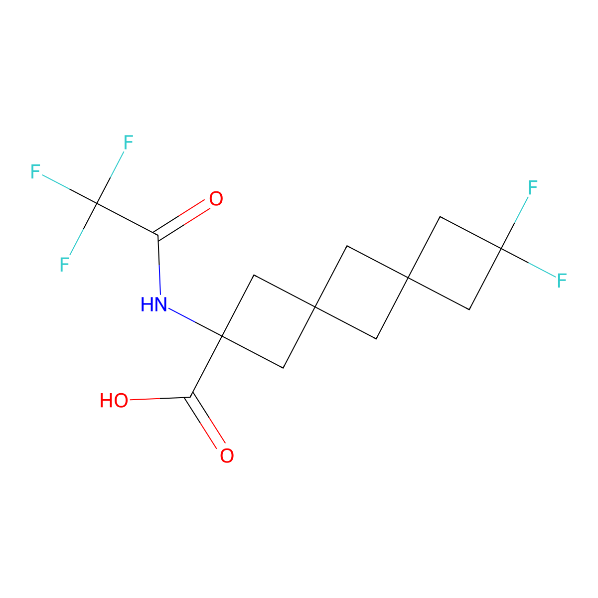 8,8-Difluoro-2-(2,2,2-trifluoroacetamido)dispiro[3.1.3^{6}.1^{4}]decane-2-carboxylic acid molecular structure, CAS 2680716-28-1