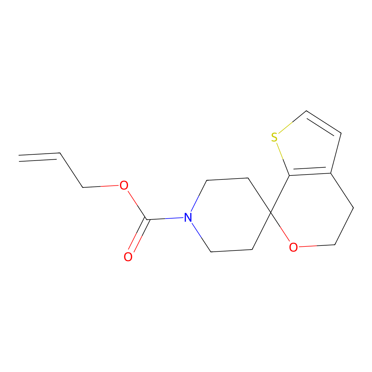 Prop-2-en-1-yl 4',5'-dihydrospiro[piperidine-4,7'-thieno[2,3-c]pyran]-1-carboxylate molecular structure, CAS 2680716-43-0