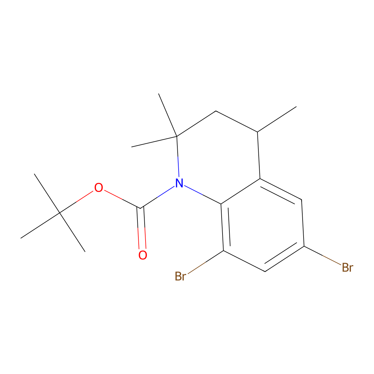 Tert-butyl 6,8-dibromo-2,2,4-trimethyl-1,2,3,4-tetrahydroquinoline-1-carboxylate molecular structure, CAS 2680716-47-4