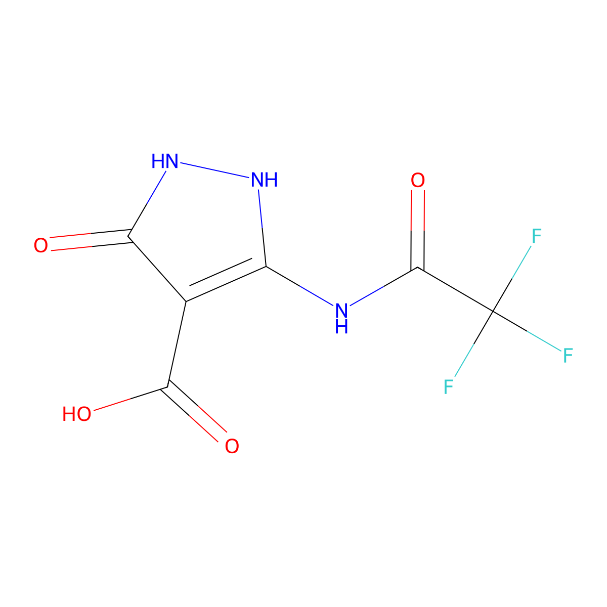 3-oxo-5-(2,2,2-trifluoroacetamido)-2,3-dihydro-1H-pyrazole-4-carboxylic acid molecular structure, CAS 2680716-48-5