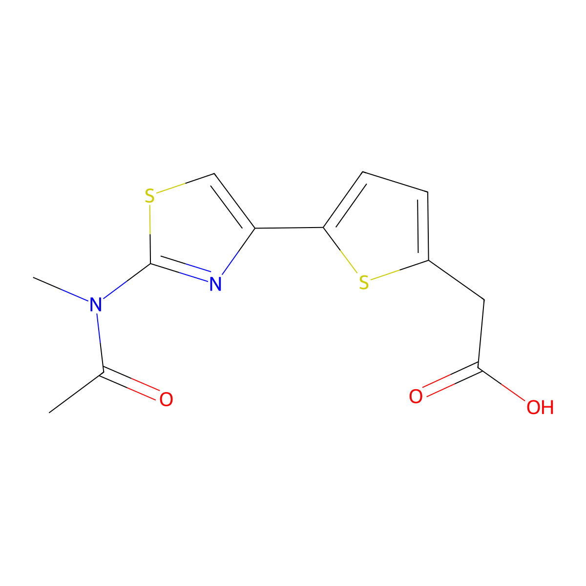 2-{5-[2-(N-methylacetamido)-1,3-thiazol-4-yl]thiophen-2-yl}acetic acid molecular structure, CAS 2680716-57-6