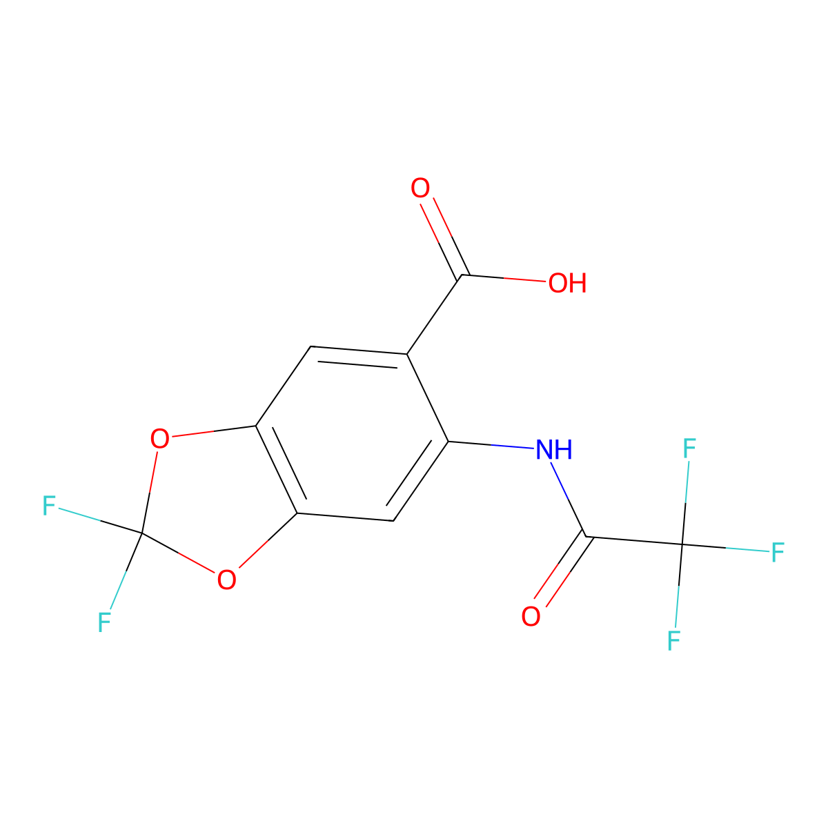 2,2-Difluoro-6-(2,2,2-trifluoroacetamido)-1,3-dioxaindane-5-carboxylic acid molecular structure, CAS 2680716-82-7
