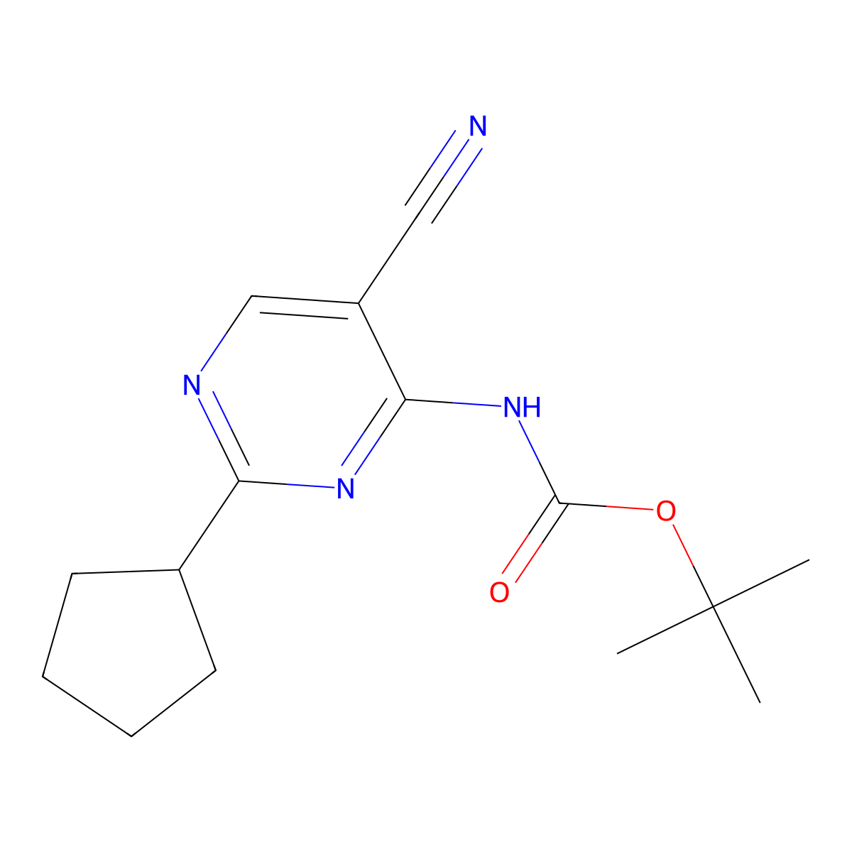 tert-butyl N-(5-cyano-2-cyclopentylpyrimidin-4-yl)carbamate molecular structure, CAS 2680716-92-9