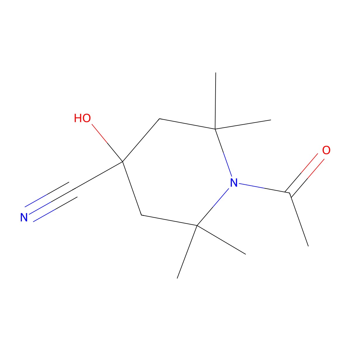 1-Acetyl-4-hydroxy-2,2,6,6-tetramethylpiperidine-4-carbonitrile molecular structure, CAS 2680716-94-1