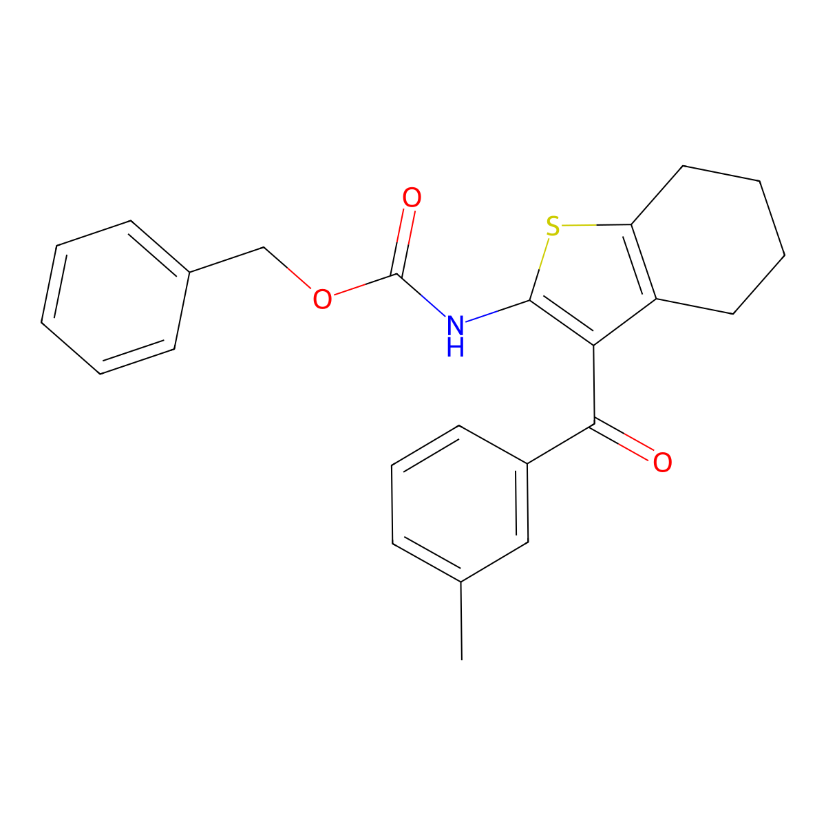 benzyl N-[3-(3-methylbenzoyl)-4,5,6,7-tetrahydro-1-benzothiophen-2-yl]carbamate molecular structure, CAS 2680716-96-3