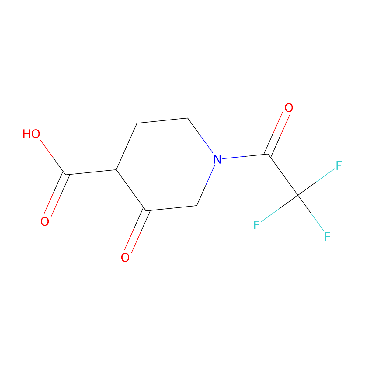 3-Oxo-1-(2,2,2-trifluoroacetyl)piperidine-4-carboxylic acid molecular structure, CAS 2680717-00-2