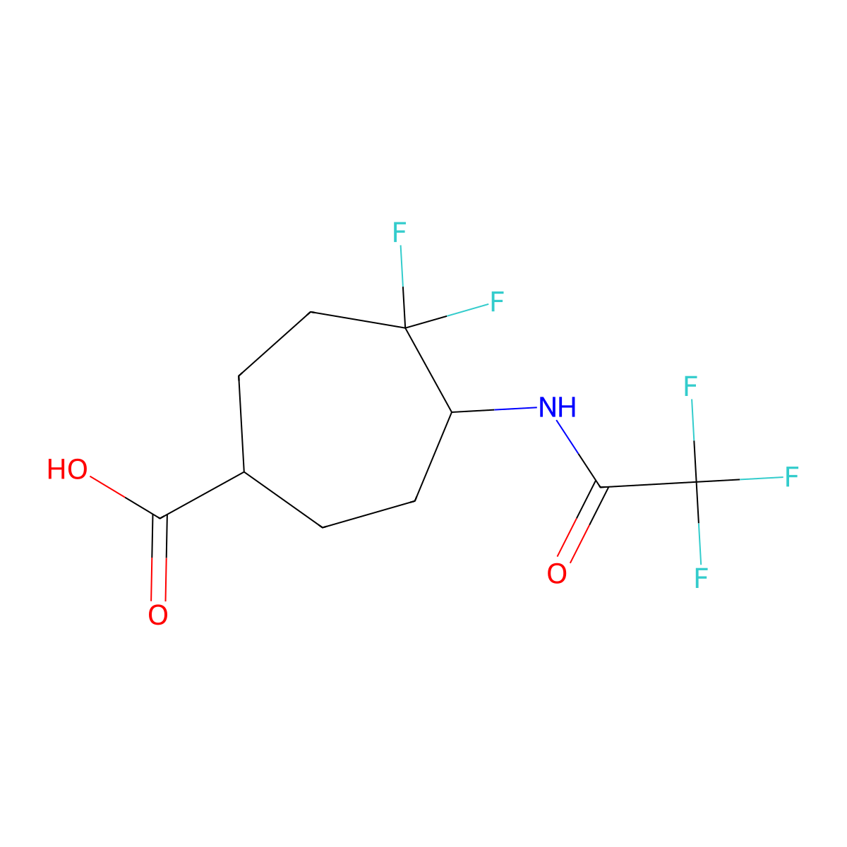 4,4-Difluoro-5-(2,2,2-trifluoroacetamido)cycloheptane-1-carboxylic acid molecular structure, CAS 2680717-08-0