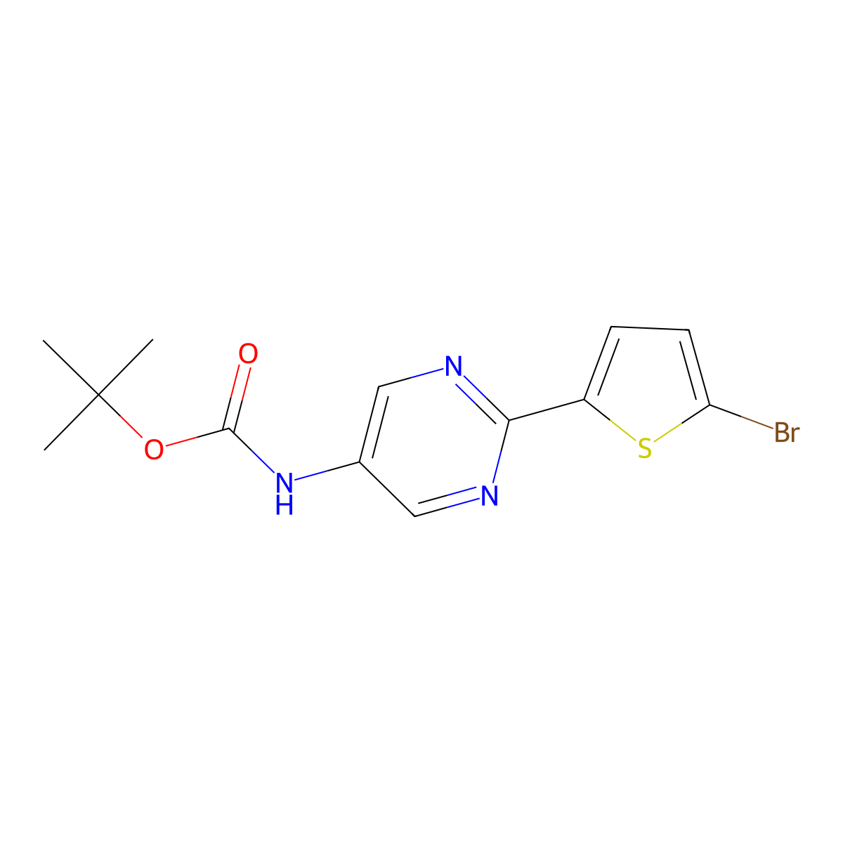 tert-butyl N-[2-(5-bromothiophen-2-yl)pyrimidin-5-yl]carbamate molecular structure, CAS 2680717-22-8