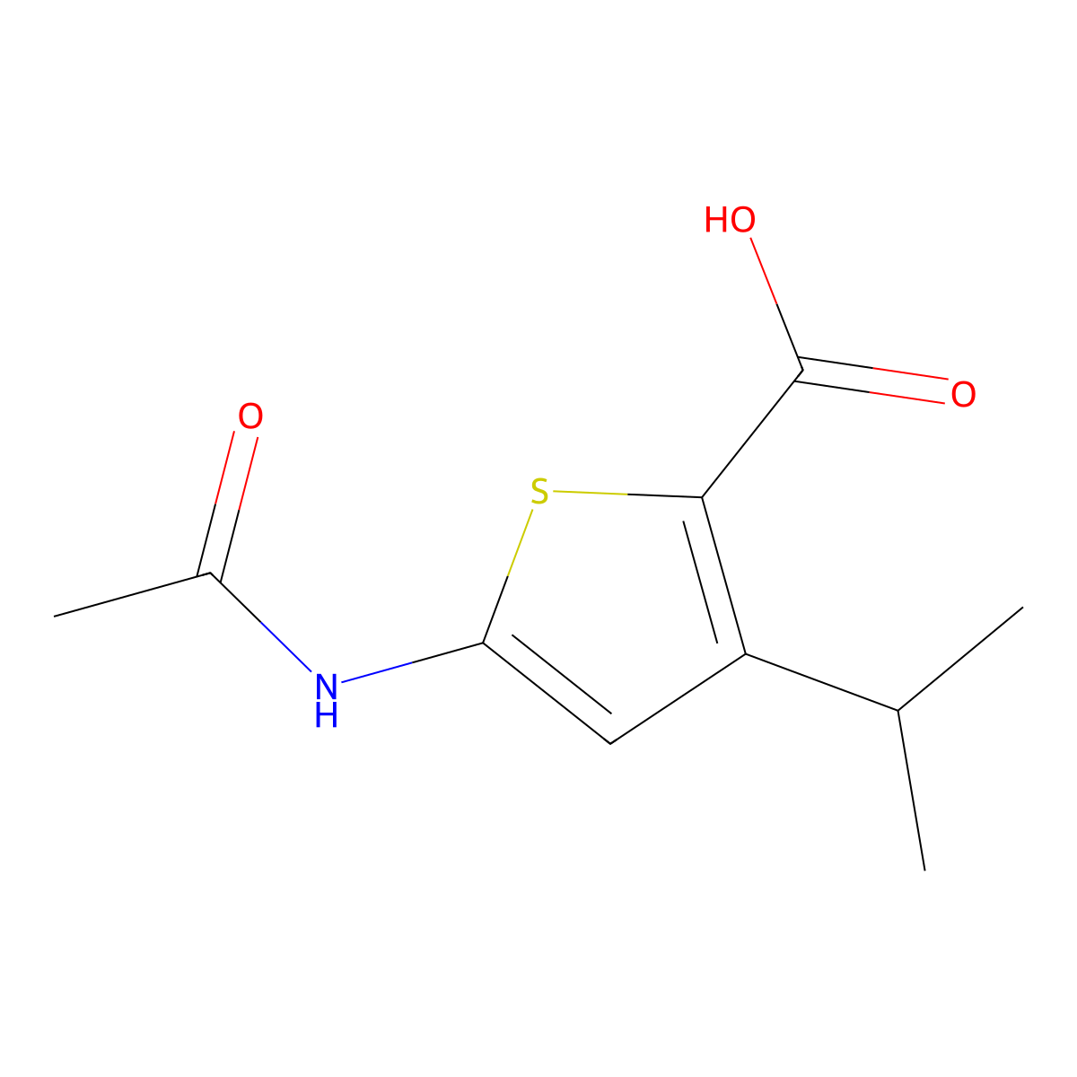 5-Acetamido-3-(propan-2-yl)thiophene-2-carboxylic acid molecular structure, CAS 2680717-30-8