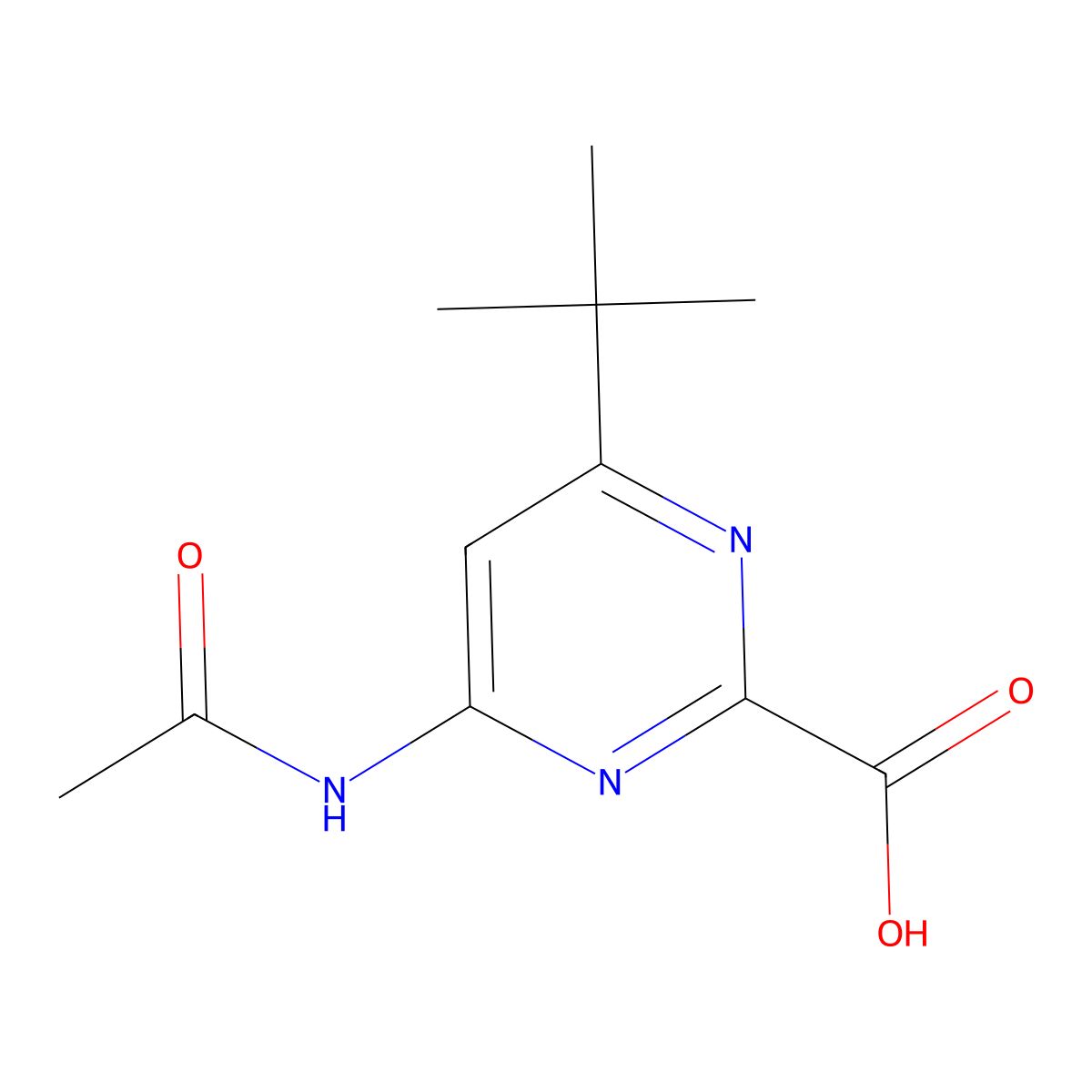 4-Tert-butyl-6-acetamidopyrimidine-2-carboxylic acid molecular structure, CAS 2680717-50-2