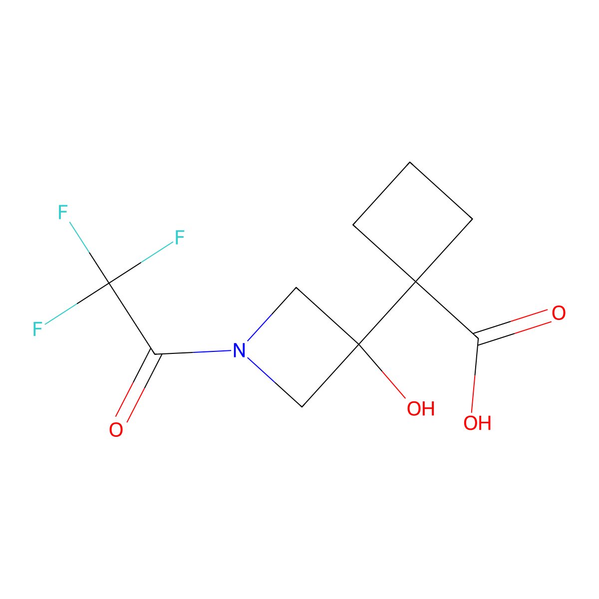1-[3-Hydroxy-1-(2,2,2-trifluoroacetyl)azetidin-3-yl]cyclobutane-1-carboxylic acid molecular structure, CAS 2680717-64-8