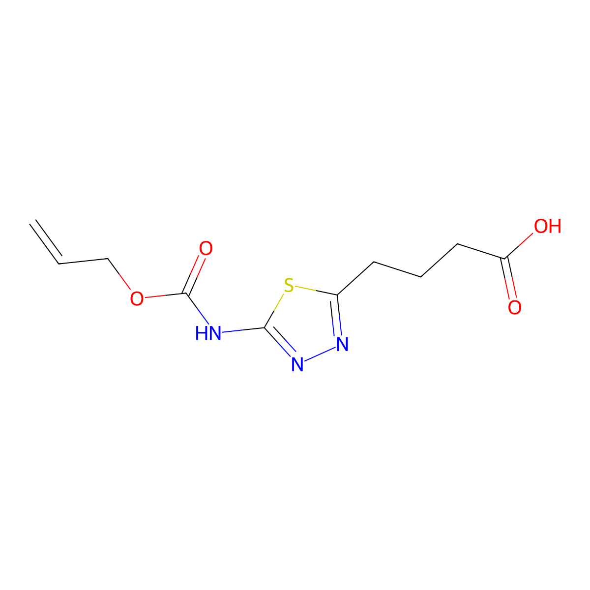 4-(5-{[(Prop-2-en-1-yloxy)carbonyl]amino}-1,3,4-thiadiazol-2-yl)butanoic acid molecular structure, CAS 2680717-70-6