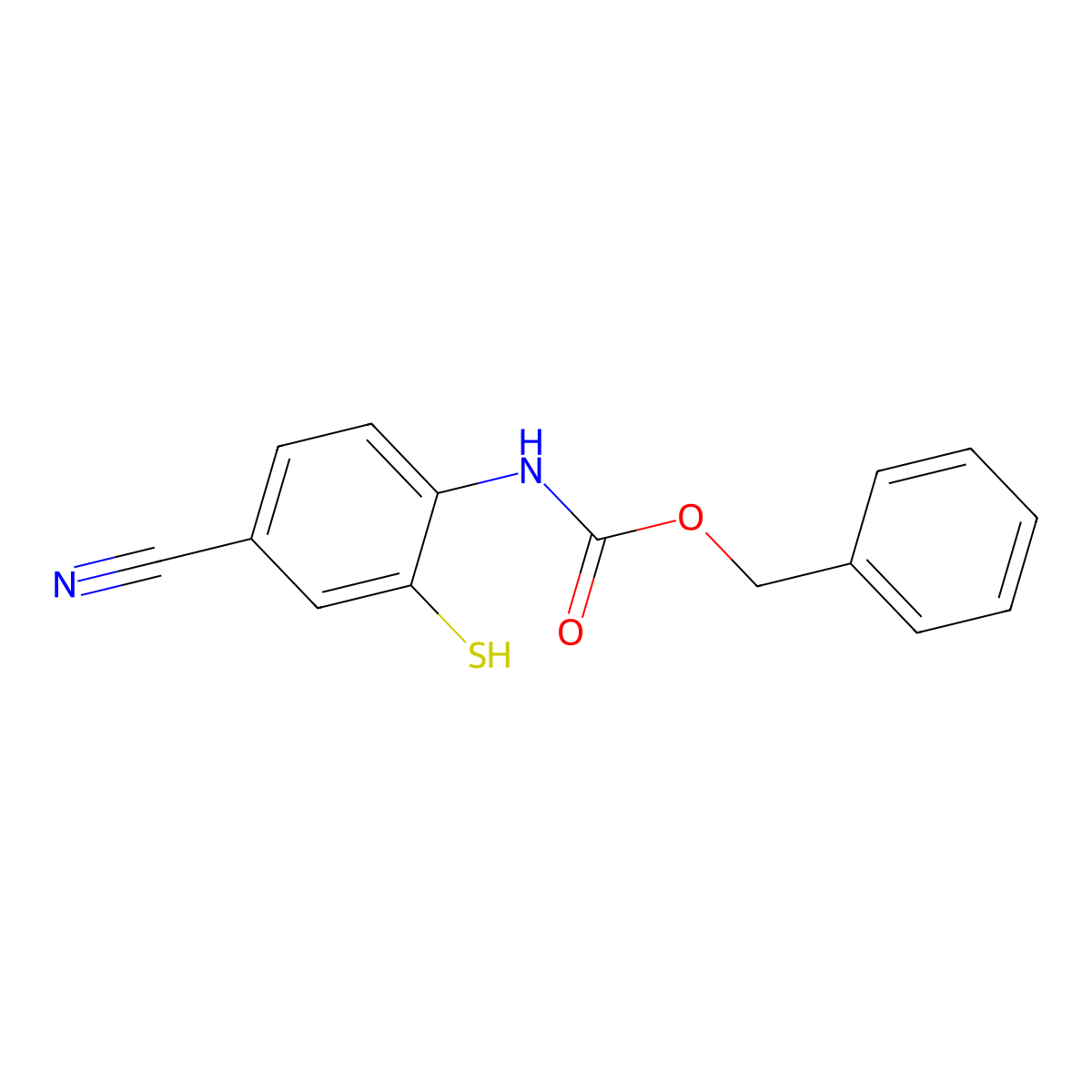 benzyl N-(4-cyano-2-sulfanylphenyl)carbamate molecular structure, CAS 2680717-75-1