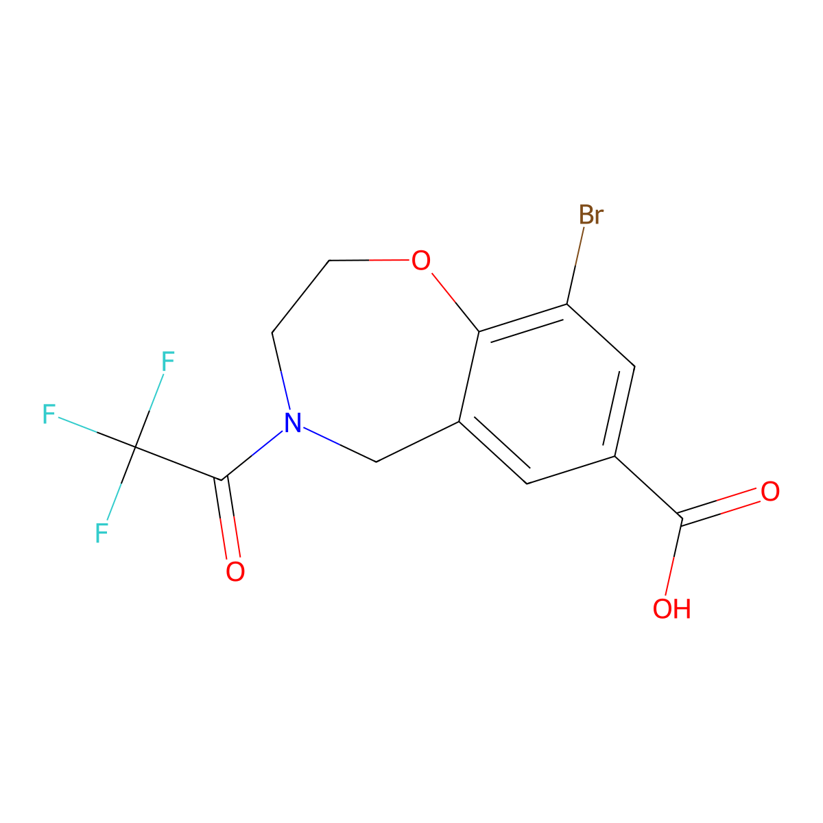 9-Bromo-4-(2,2,2-trifluoroacetyl)-2,3,4,5-tetrahydro-1,4-benzoxazepine-7-carboxylic acid molecular structure, CAS 2680717-92-2