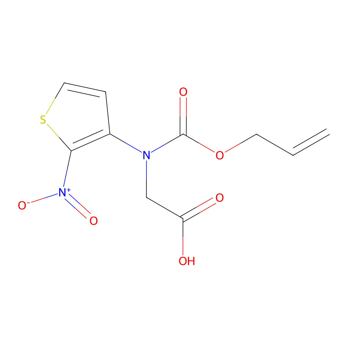 2-[(2-Nitrothiophen-3-yl)[(prop-2-en-1-yloxy)carbonyl]amino]acetic acid molecular structure, CAS 2680718-44-7