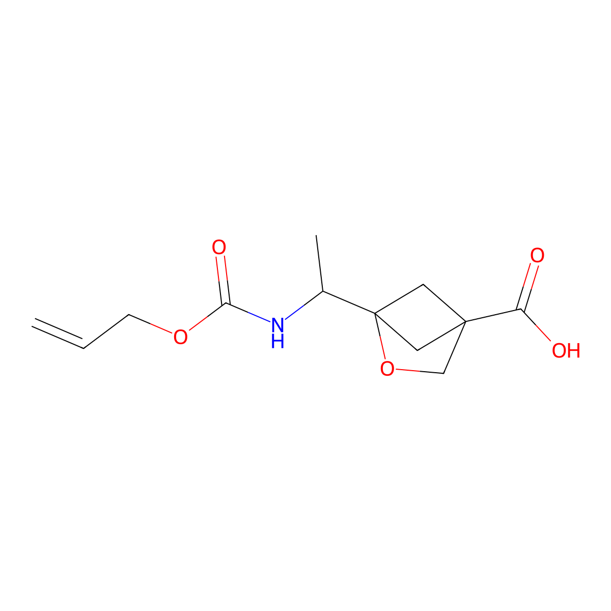 1-(1-{[(Prop-2-en-1-yloxy)carbonyl]amino}ethyl)-2-oxabicyclo[2.1.1]hexane-4-carboxylic acid molecular structure, CAS 2680718-64-1