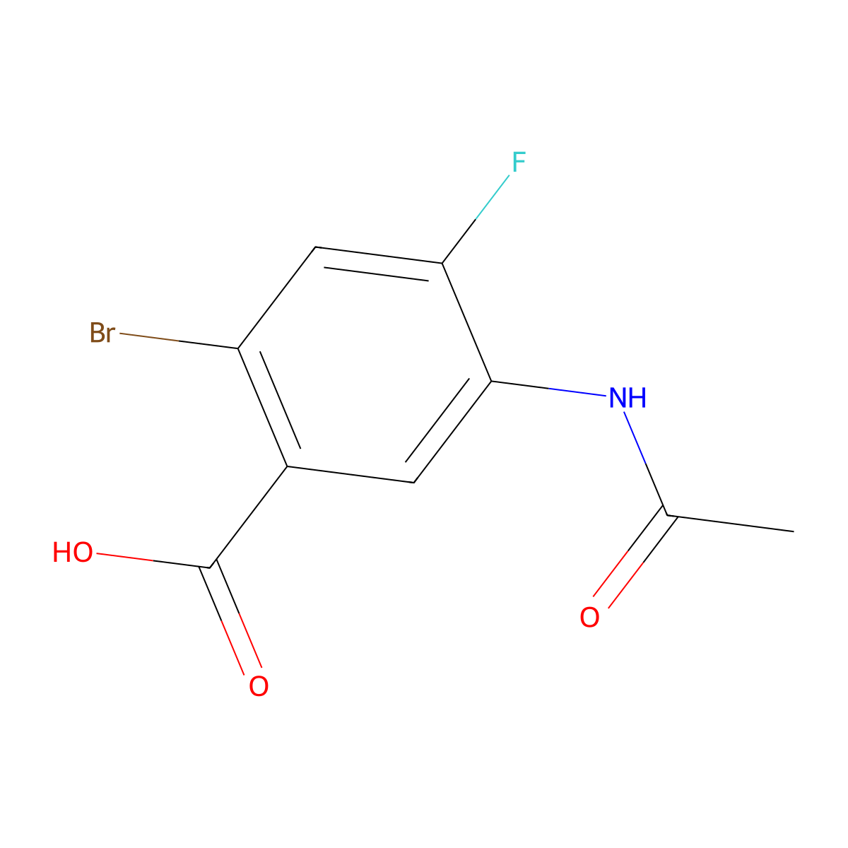 2-Bromo-5-acetamido-4-fluorobenzoic acid molecular structure, CAS 2680718-80-1