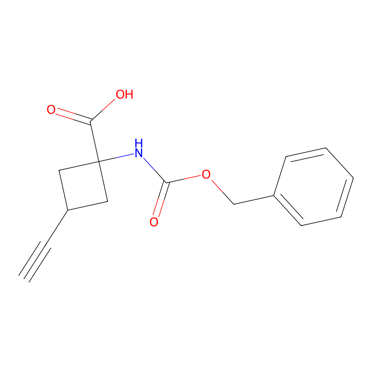 1-{[(Benzyloxy)carbonyl]amino}-3-ethynylcyclobutane-1-carboxylic acid molecular structure, CAS 2680718-94-7