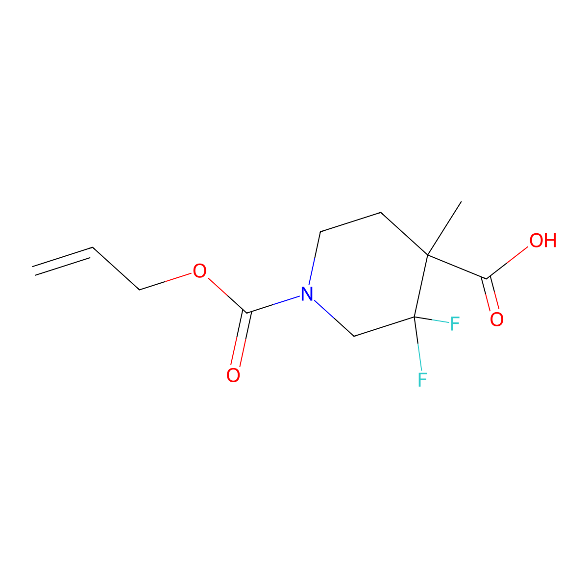 3,3-Difluoro-4-methyl-1-[(prop-2-en-1-yloxy)carbonyl]piperidine-4-carboxylic acid molecular structure, CAS 2680718-98-1