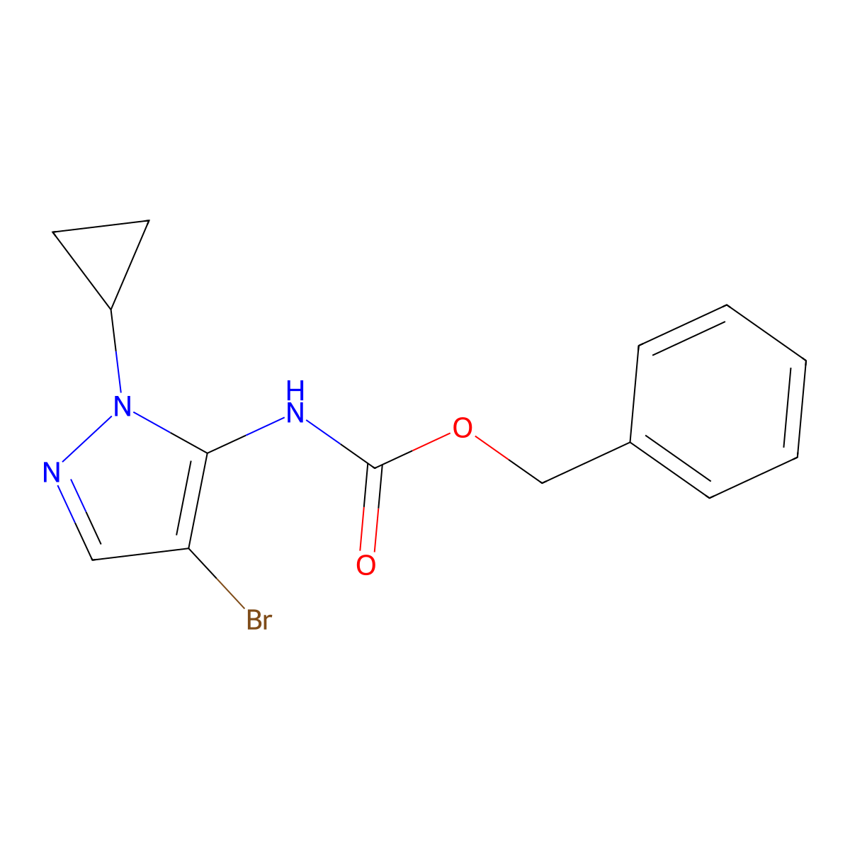 benzyl N-(4-bromo-1-cyclopropyl-1H-pyrazol-5-yl)carbamate molecular structure, CAS 2680719-07-5