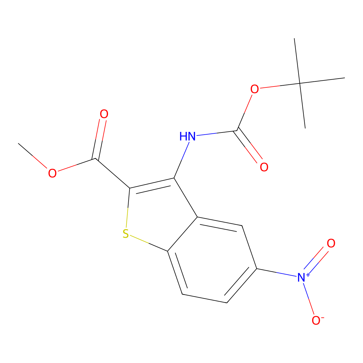 Methyl 3-{[(tert-butoxy)carbonyl]amino}-5-nitro-1-benzothiophene-2-carboxylate molecular structure, CAS 2680719-10-0