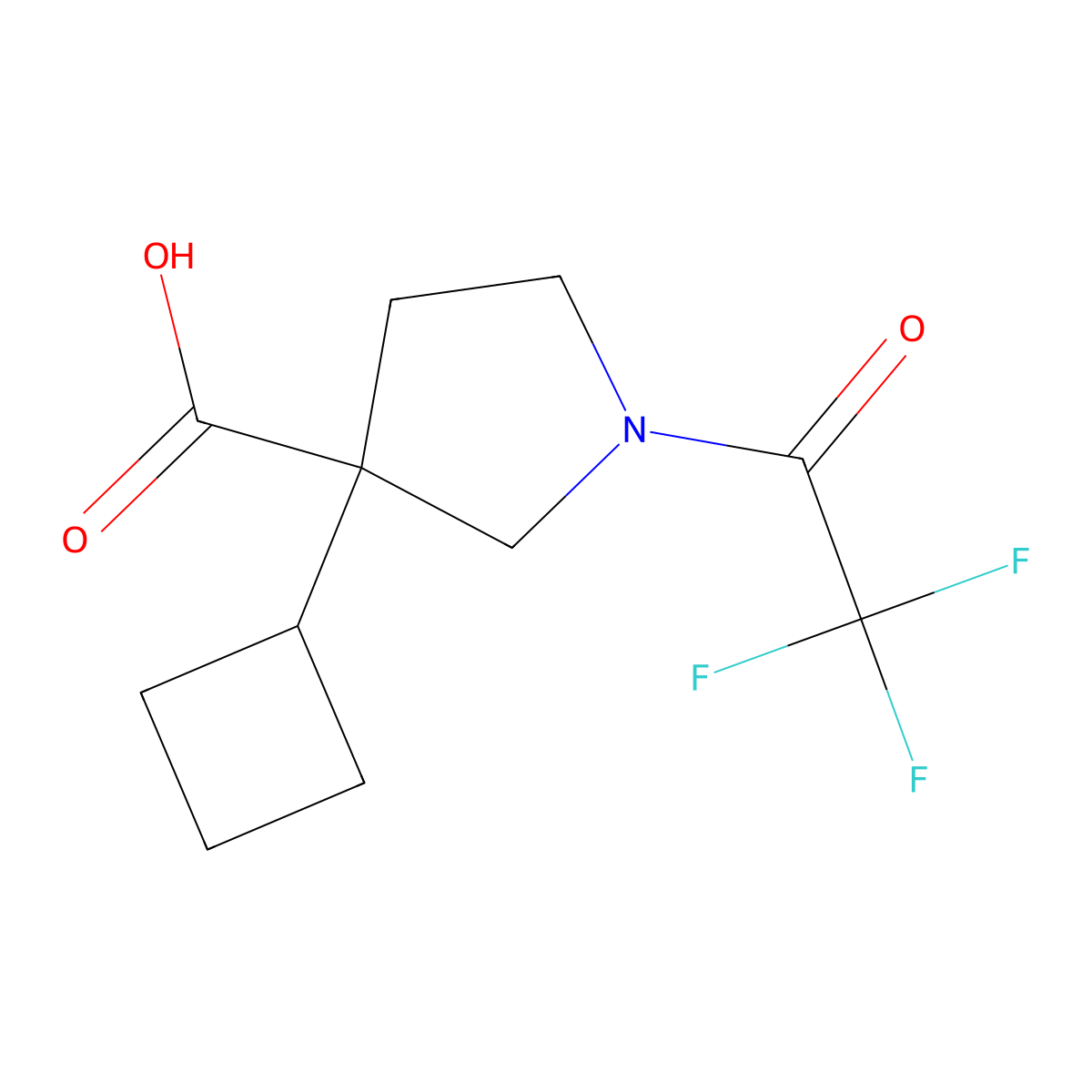 3-Cyclobutyl-1-(2,2,2-trifluoroacetyl)pyrrolidine-3-carboxylic acid molecular structure, CAS 2680719-19-9