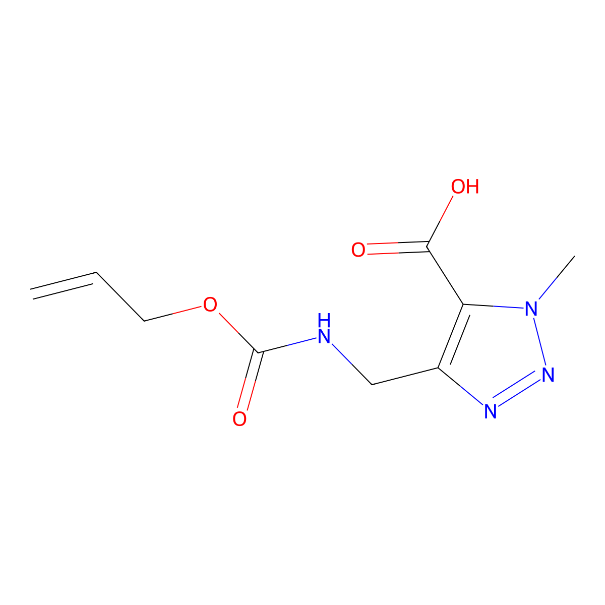 1-methyl-4-({[(prop-2-en-1-yloxy)carbonyl]amino}methyl)-1H-1,2,3-triazole-5-carboxylic acid molecular structure, CAS 2680719-22-4