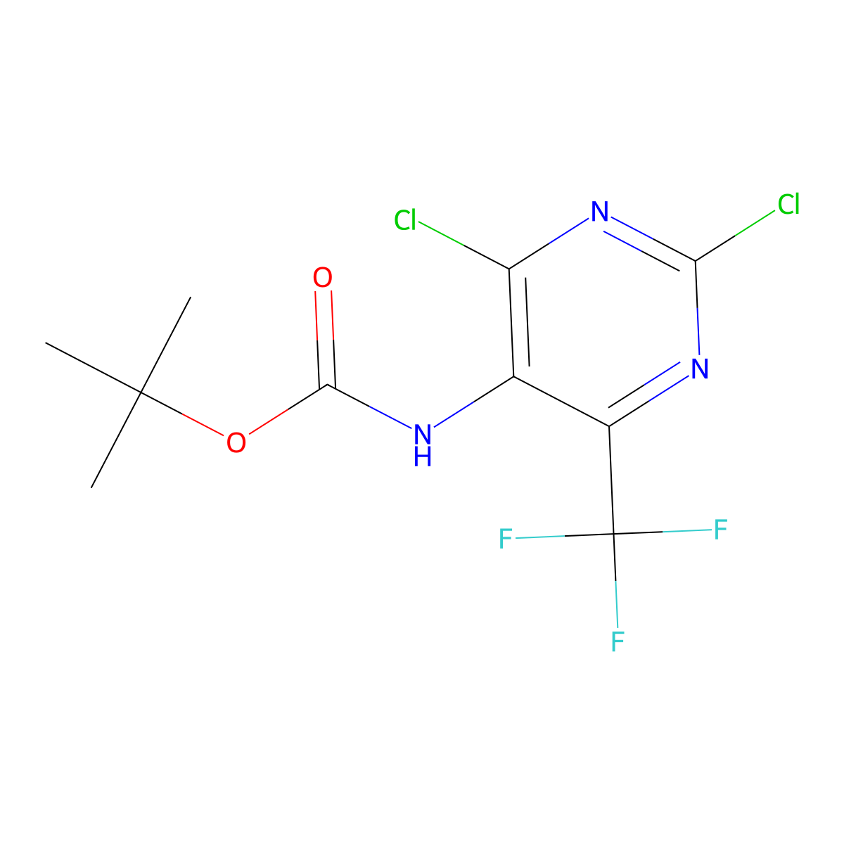 tert-butyl N-[2,4-dichloro-6-(trifluoromethyl)pyrimidin-5-yl]carbamate molecular structure, CAS 2680719-43-9