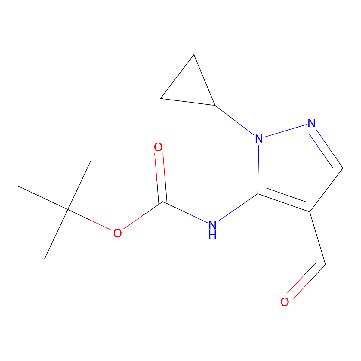 tert-butyl N-(1-cyclopropyl-4-formyl-1H-pyrazol-5-yl)carbamate molecular structure, CAS 2680719-55-3