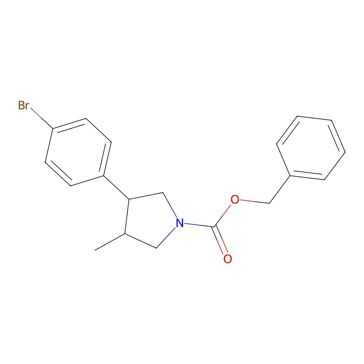 Benzyl 3-(4-bromophenyl)-4-methylpyrrolidine-1-carboxylate molecular structure, CAS 2680719-64-4