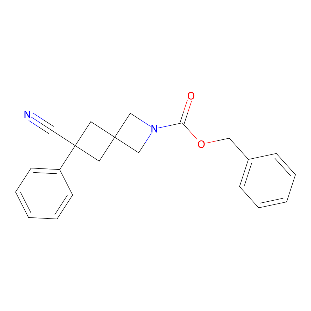 Benzyl 6-cyano-6-phenyl-2-azaspiro[3.3]heptane-2-carboxylate molecular structure, CAS 2680719-68-8