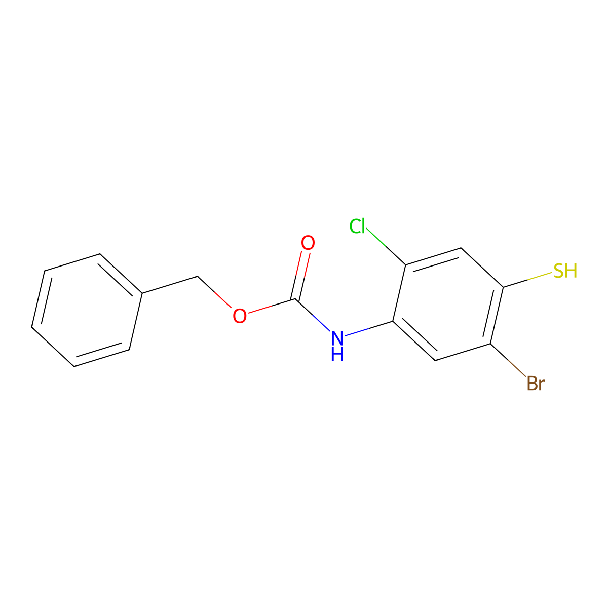benzyl N-(5-bromo-2-chloro-4-sulfanylphenyl)carbamate molecular structure, CAS 2680719-80-4