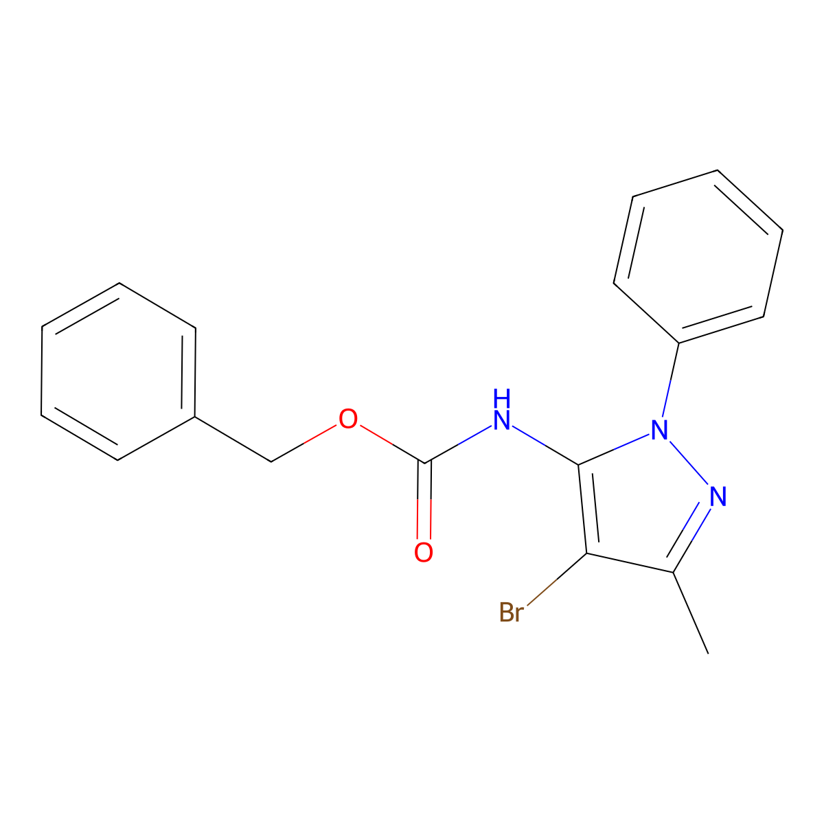 benzyl N-(4-bromo-3-methyl-1-phenyl-1H-pyrazol-5-yl)carbamate molecular structure, CAS 2680719-97-3