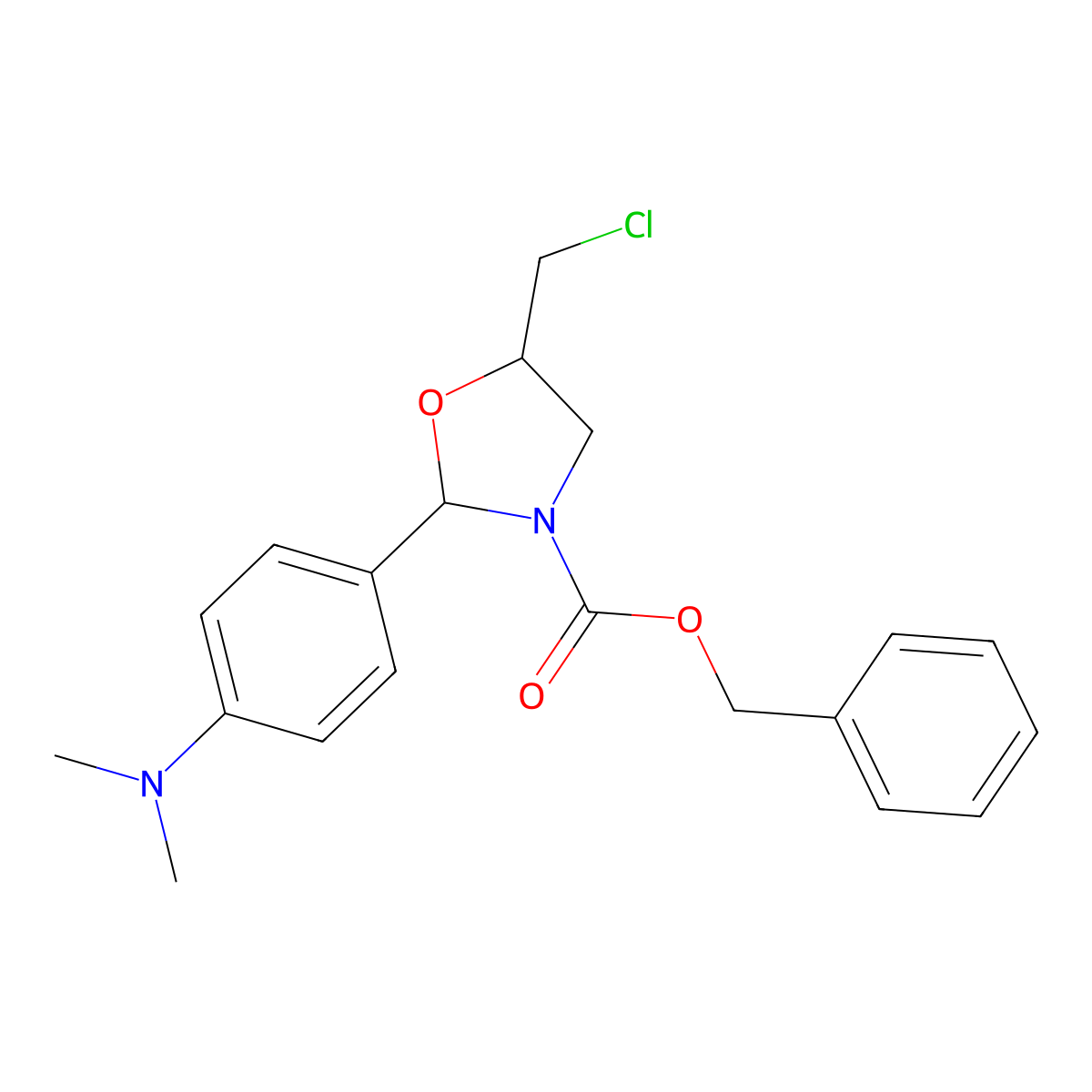 Benzyl 5-(chloromethyl)-2-[4-(dimethylamino)phenyl]-1,3-oxazolidine-3-carboxylate molecular structure, CAS 2680720-11-8