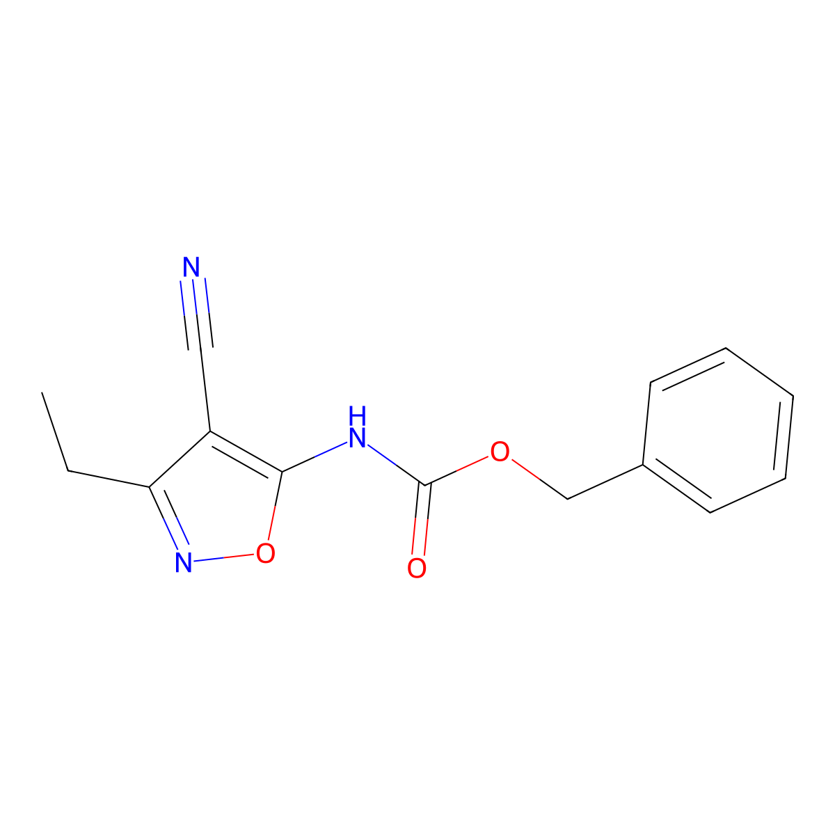 benzyl N-(4-cyano-3-ethyl-1,2-oxazol-5-yl)carbamate molecular structure, CAS 2680720-16-3