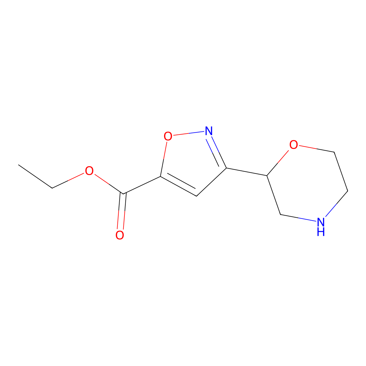 Ethyl 3-(morpholin-2-yl)-1,2-oxazole-5-carboxylate molecular structure, CAS 2680720-20-9