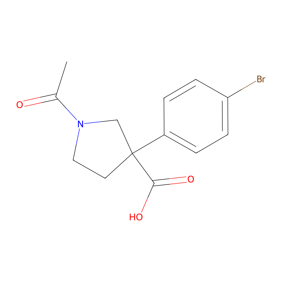1-Acetyl-3-(4-bromophenyl)pyrrolidine-3-carboxylic acid molecular structure, CAS 2680720-21-0