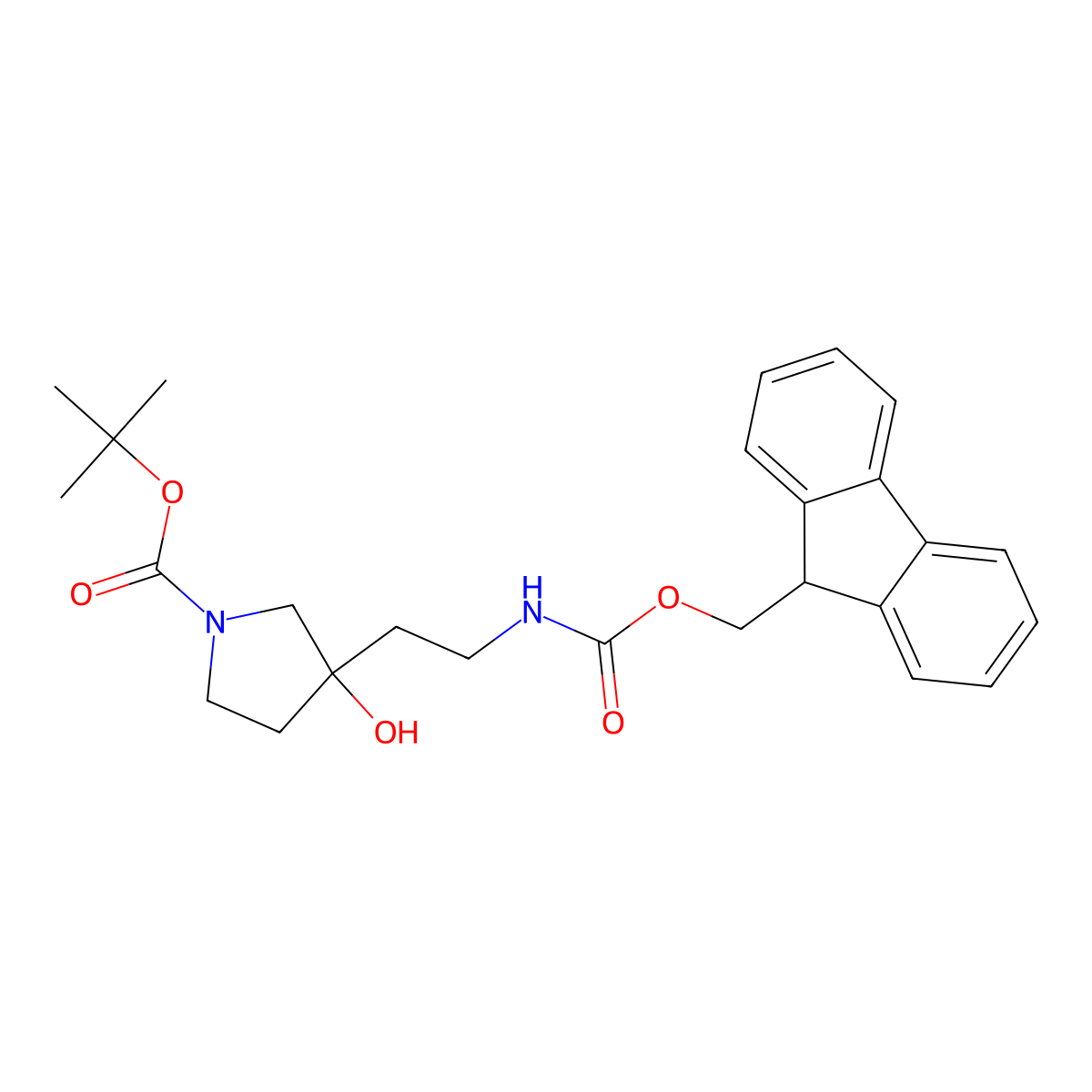 tert-butyl 3-[2-({[(9H-fluoren-9-yl)methoxy]carbonyl}amino)ethyl]-3-hydroxypyrrolidine-1-carboxylate molecular structure, CAS 2680720-25-4