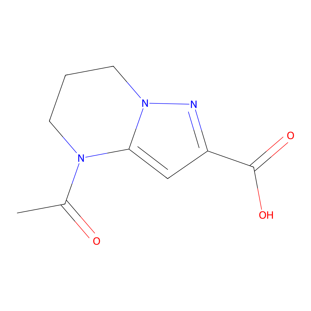 4-acetyl-4H,5H,6H,7H-pyrazolo[1,5-a]pyrimidine-2-carboxylic acid molecular structure, CAS 2680720-27-6