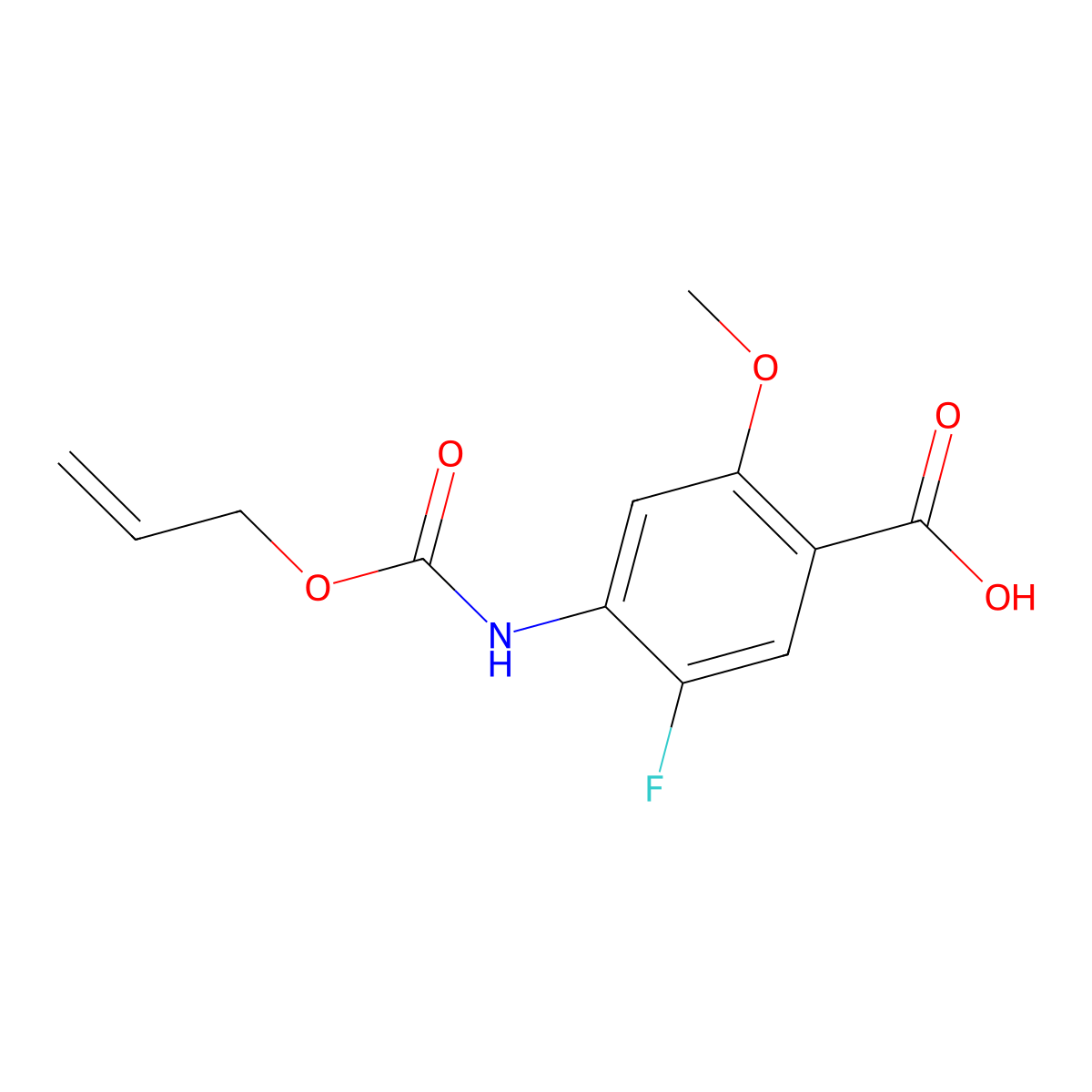 5-Fluoro-2-methoxy-4-{[(prop-2-en-1-yloxy)carbonyl]amino}benzoic acid molecular structure, CAS 2680720-34-5