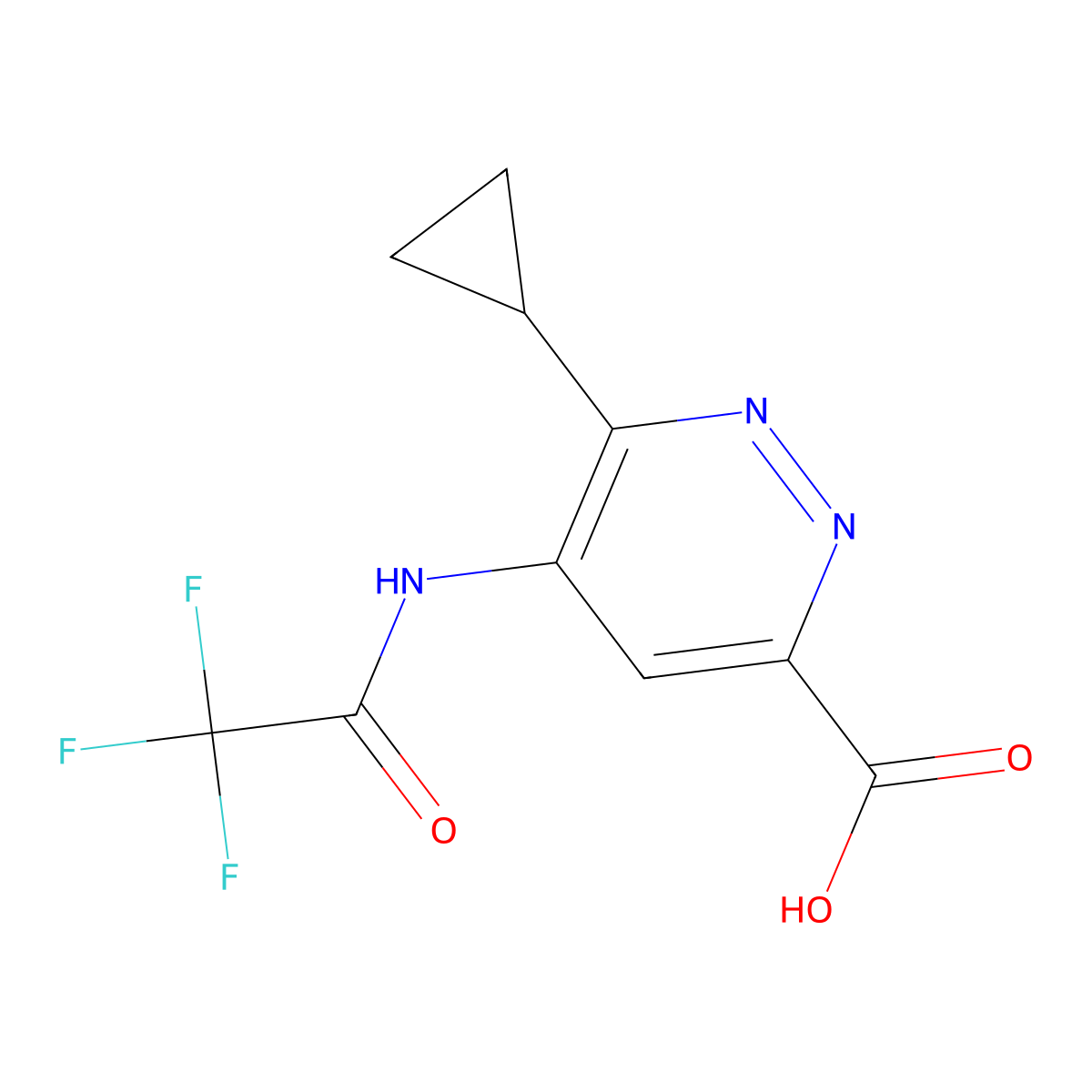 6-Cyclopropyl-5-(2,2,2-trifluoroacetamido)pyridazine-3-carboxylic acid molecular structure, CAS 2680720-40-3