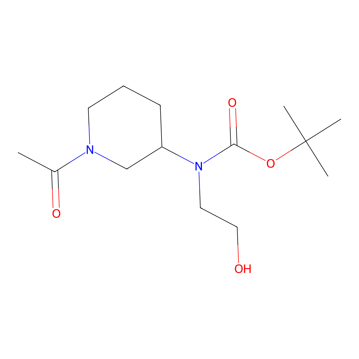 tert-butyl N-(1-acetylpiperidin-3-yl)-N-(2-hydroxyethyl)carbamate molecular structure, CAS 2680720-44-7